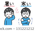 A young man in casual clothes who looks hot and cold (upper body, front) 131221212