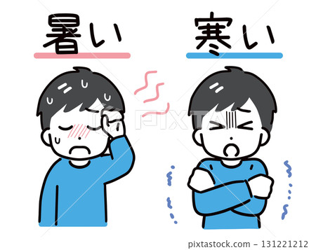 A young man in casual clothes who looks hot and cold (upper body, front) 131221212