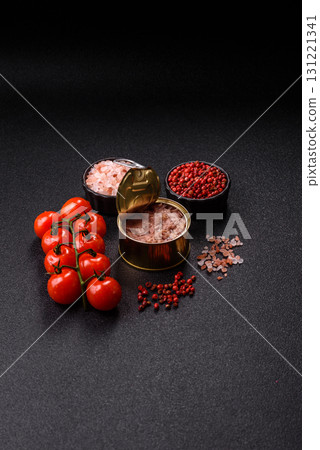 Tuna, canned fish in a can and on a plate for making sandwiches and other food. Canned tuna 131221341