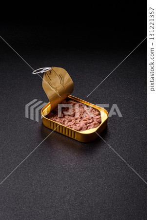 Tuna, canned fish in a can and on a plate for making sandwiches and other food. Canned tuna 131221357