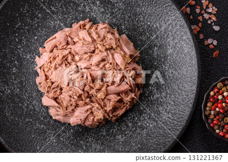 Tuna, canned fish in a can and on a plate for making sandwiches and other food. Canned tuna 131221367