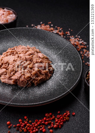 Tuna, canned fish in a can and on a plate for making sandwiches and other food. Canned tuna 131221369