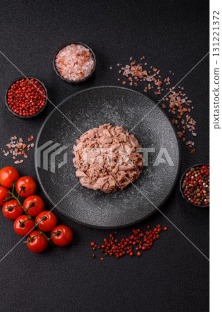 Tuna, canned fish in a can and on a plate for making sandwiches and other food. Canned tuna 131221372