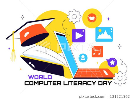 World Computer Literacy Day Vector Illustration on December 2, Featuring Books, Globe, and Media Equipment to Promote Education in a Flat Background World Computer Literacy Day Vector Illustration on December 2, Featuring Books, Globe, and Media Equipment to Promote Education in a Flat Background 131221562
