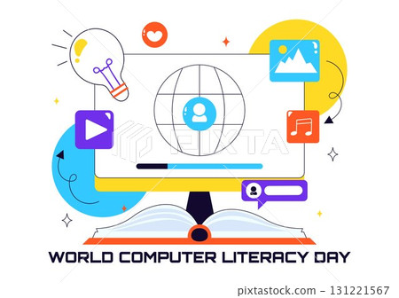 World Computer Literacy Day Vector Illustration on December 2, Featuring Books, Globe, and Media Equipment to Promote Education in a Flat Background World Computer Literacy Day Vector Illustration on December 2, Featuring Books, Globe, and Media Equipment to Promote Education in a Flat Background 131221567