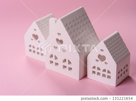 House, buying or selling real estate, concept background with money and piggy bank. Real estate 131221654
