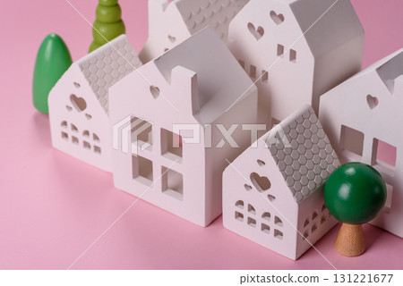 House, buying or selling real estate, concept background with money and piggy bank. Real estate 131221677