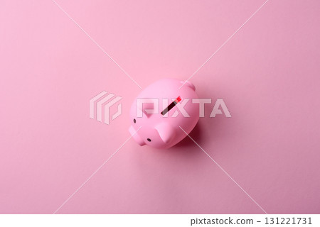 House, buying or selling real estate, concept background with money and piggy bank. Real estate 131221731