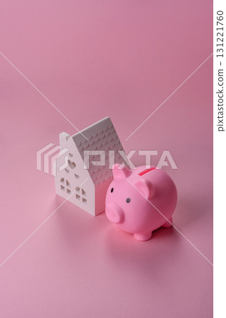 House, buying or selling real estate, concept background with money and piggy bank. Real estate 131221760