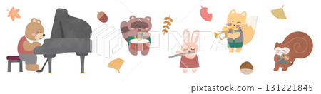 A cute illustration set of autumn animals playing musical instruments A cute illustration set of autumn animals playing musical instruments 131221845