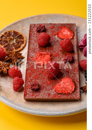 Bar sweet craft artisan chocolate with dried fruits made at home. Craft chocolate Bar sweet craft artisan chocolate with dried fruits made at home. Craft chocolate 131222010