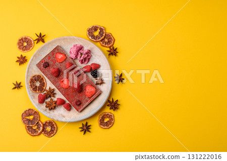 Bar sweet craft artisan chocolate with dried fruits made at home. Craft chocolate 131222016