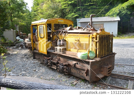 一輛黃色的電車停在森林裡 131222108