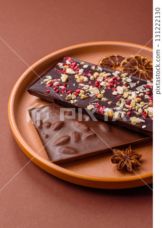 Bar sweet craft artisan chocolate with dried fruits made at home. Craft chocolate 131222130