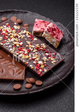 Bar sweet craft artisan chocolate with dried fruits made at home. Craft chocolate 131222150