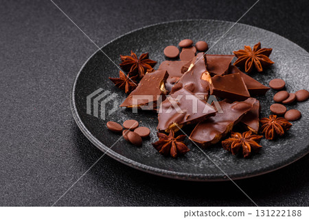 Bar sweet craft artisan chocolate with dried fruits made at home. Craft chocolate 131222188