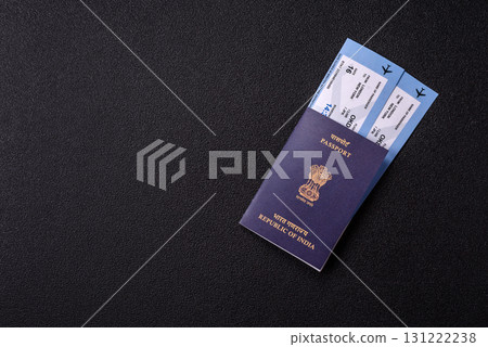 Indian passport and tickets for travelling, flying and doing business. India document, id Indian passport and tickets for travelling, flying and doing business. India document, id 131222238