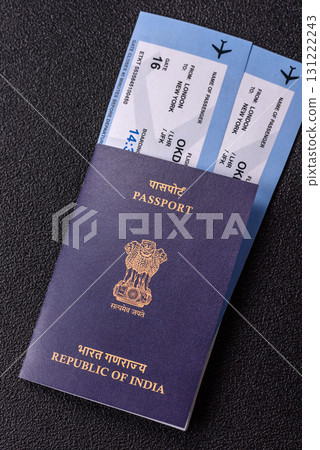Indian passport and tickets for travelling, flying and doing business. India document, id Indian passport and tickets for travelling, flying and doing business. India document, id 131222243