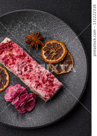 Nougat or white caramel with hazelnuts and strawberry pieces. White nougat 131222316