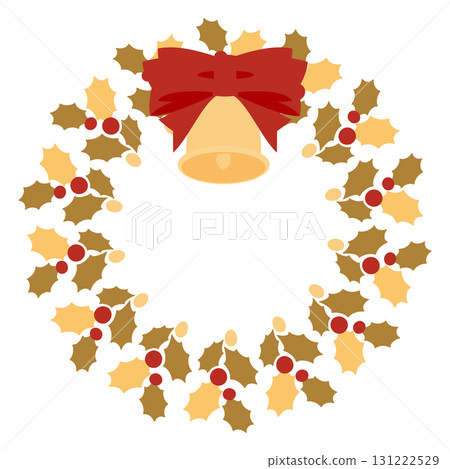 簡單的聖誕花圈和紅色絲帶裝飾 | 聖誕節、花圈、緞帶、裝飾、向量圖 131222529