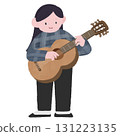 手繪彩色插圖，彈吉他的女人 131223135