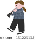 手繪彩色插圖，描繪演奏單簧管的女士 131223138