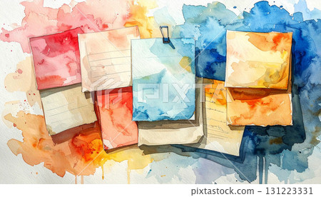 Watercolor illustration of notebooks and pencil on colorful abstract background, symbolizing creativity, learning, writing, and artistic expression Watercolor illustration of notebooks and pencil on colorful abstract background, symbolizing creativity, learning, writing, and artistic expression 131223331