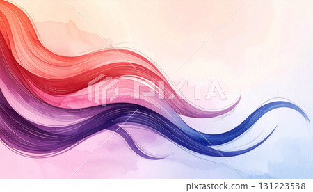 Watercolor illustration of long flowing reddish hair with soft gradient tones, gentle curves, and artistic fluid strokes on textured paper background Watercolor illustration of long flowing reddish hair with soft gradient tones, gentle curves, and artistic fluid strokes on textured paper background 131223538
