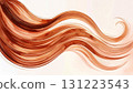 Watercolor illustration of long flowing reddish hair with soft gradient tones, gentle curves, and artistic fluid strokes on textured paper background 131223543