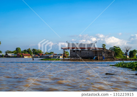 Traditional Bugis floating houses on Lake Tempe, Sulawesi, Indonesia 131223915