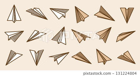 Realistic handmade paper planes collection on transparent background. Origami aircraft in flat style. Vector illustration. Realistic handmade paper planes collection on transparent background. Origami aircraft in flat style. Vector illustration. 131224804