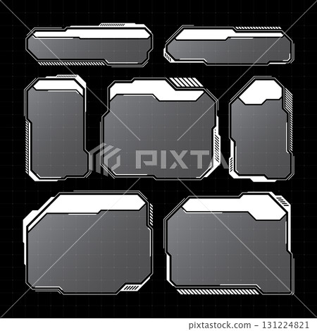 White futuristic HUD, UI elements. Sci-fi user interface text boxes, callouts. Warning message frames, information boxes template. Modern game interface layout in digital style. Vector illustration 131224821