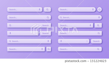 Colorful 3d search bar templates. Internet browser engine with search box, address bar and text field. UI design, website interface element with web icons and push button. Vector illustration Colorful 3d search bar templates. Internet browser engine with search box, address bar and text field. UI design, website interface element with web icons and push button. Vector illustration 131224823