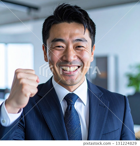 做膽量姿勢的一個微笑的商人 131224829