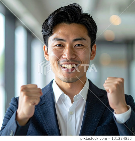 A smiling businessman doing a guts pose 131224833