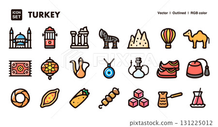 Turkey Icon Illustration Set - Vector Illustrations of Culture, Cuisine, and Traditions 131225012