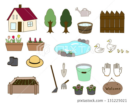 Cute house garden illustration set 131225021