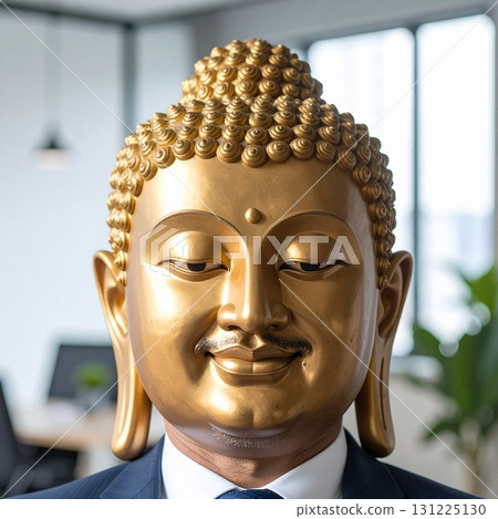 Smiling Buddha in a suit illustration 131225130