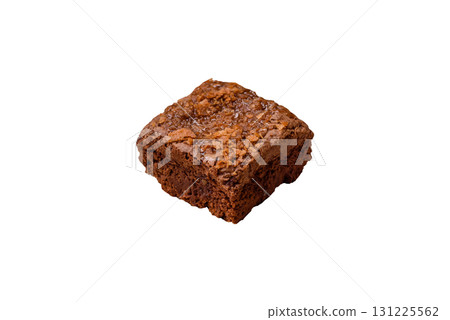 Chocolate brownie cake, food, sweet dessert with nuts rectangular shape. Sweet chocolate brownie 131225562