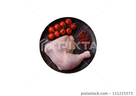 Chicken raw leg or quarter, fresh meat for cooking on barbecue. Chicken quarter 131225573