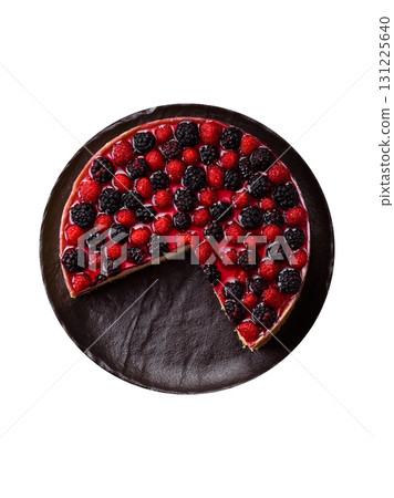 Pie, cheesecake with raspberries and blackberries, mascarpone cheese. Piece of cheesecake Pie, cheesecake with raspberries and blackberries, mascarpone cheese. Piece of cheesecake 131225640