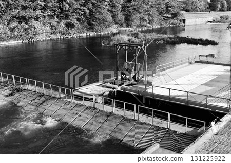 秋天的清流“千歲川”印度水車“黑白” 131225922