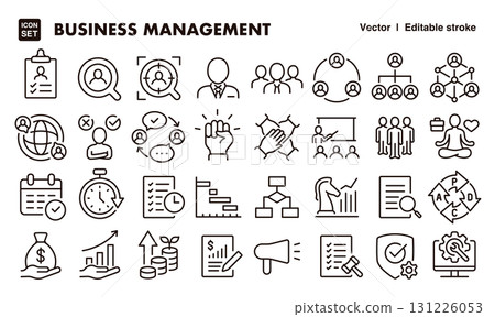 Business management icon illustration set. EPS version can be edited to change line thickness etc. 131226053