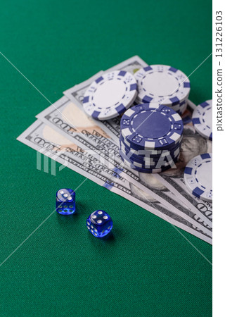 Dice game Craps in casino with chips, bets and risk. Craps game 131226103
