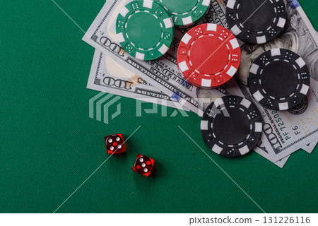 Dice game Craps in casino with chips, bets and risk. Craps game Dice game Craps in casino with chips, bets and risk. Craps game 131226116