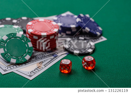 Dice game Craps in casino with chips, bets and risk. Craps game 131226119
