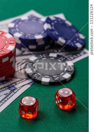 Dice game Craps in casino with chips, bets and risk. Craps game Dice game Craps in casino with chips, bets and risk. Craps game 131226124