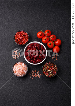 Red beans canned as an ingredient for cooking healthy or vegetarian food. Canned beans 131226139