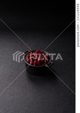 Red beans canned as an ingredient for cooking healthy or vegetarian food. Canned beans 131226448