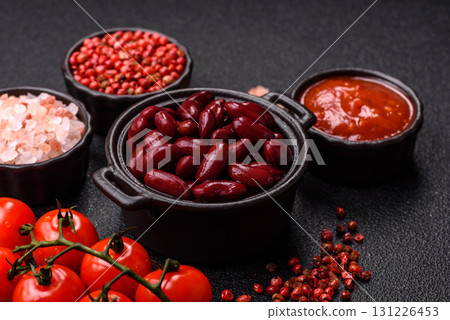 Red beans canned as an ingredient for cooking healthy or vegetarian food. Canned beans 131226453